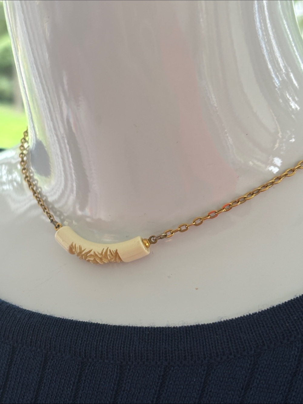 Trifari Gold Tone Carved Necklace